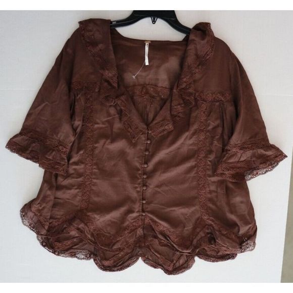 Free People OB1749516 Women's Sz S Brown Isn't She Lovely Tunic Blouse - Picture 5 of 6
